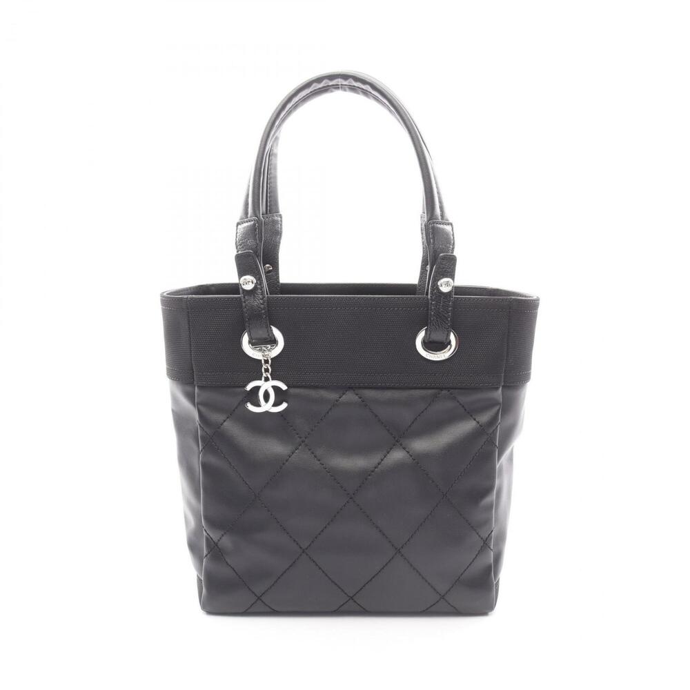 Chanel Paris Biarritz PM Tote Bag Handbag, Coated Canvas Leather, Women's, Bl...